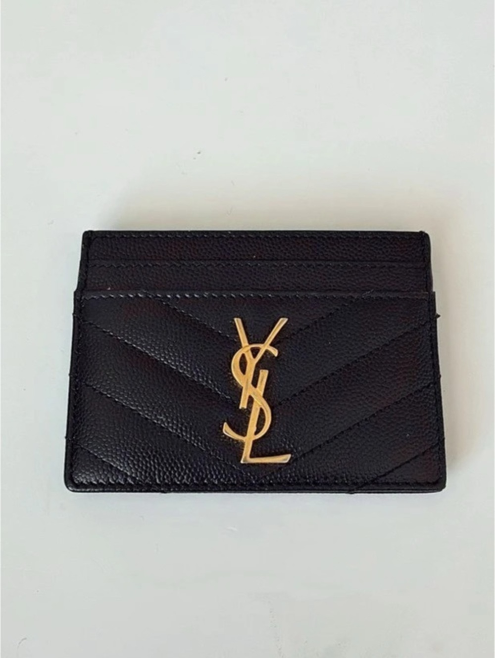 Saint Laurent Cassandre Matelassé Card Case in Grain de Poudre Leather Black
